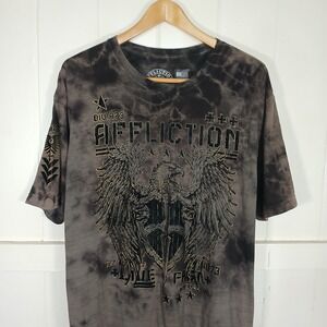 Affliction Graphic T-Shirt Mens 2XL Grey Tie Dye Eagle Live‎ Fast Burnout Tee